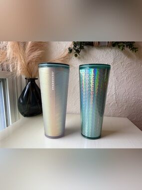Starbucks Cold Cup Tumbler Iridescent Green set of two
